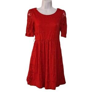 By & By Womens Mini Dress Size M Juniors Red Lace High Waist Pleated Stretch